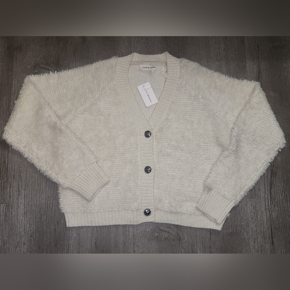 Lucky Brand Sweaters - Lucky Brand Sweater Cream Fuzzy Silver Buttons NWT Womens Medium